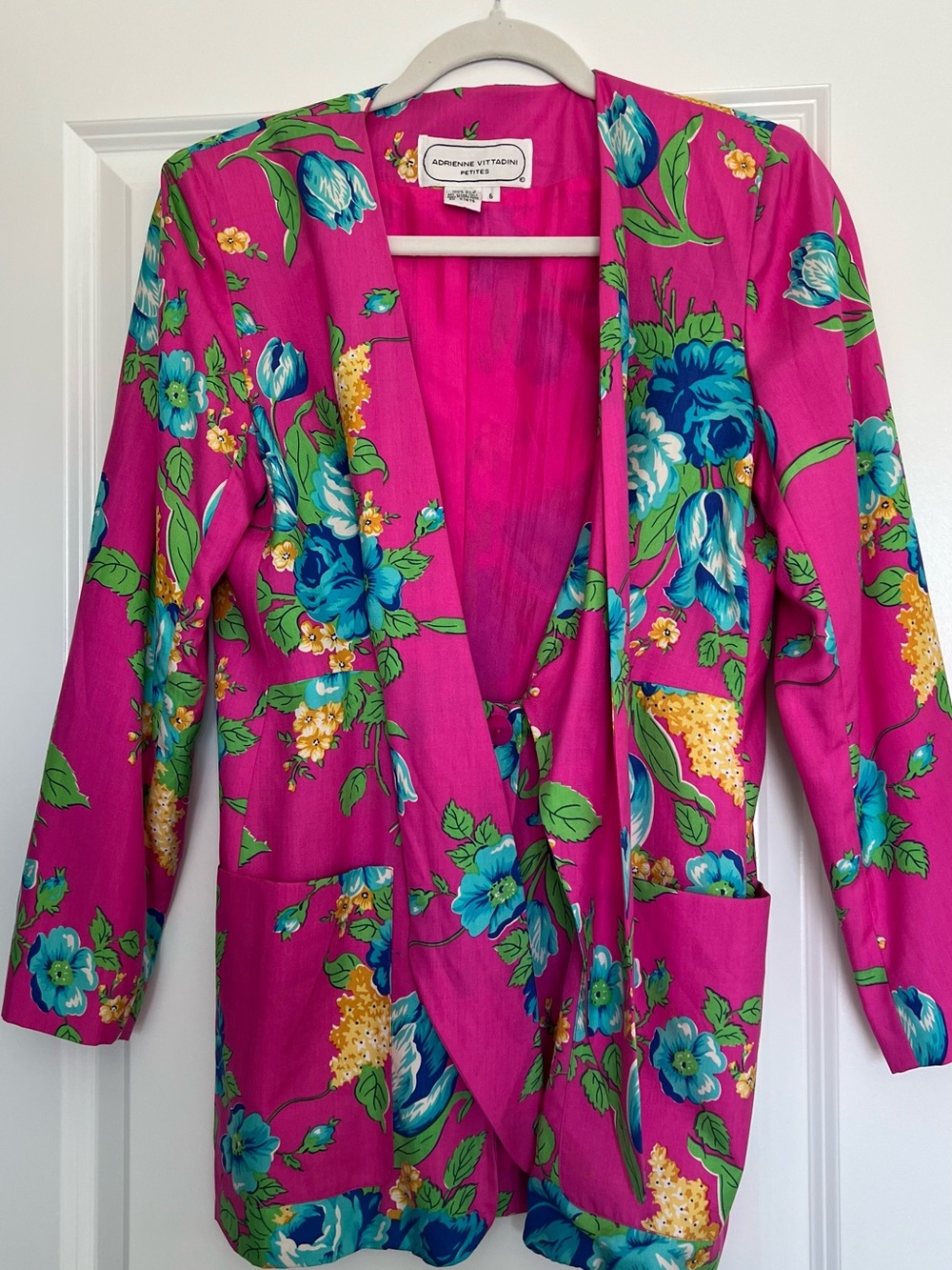Adrienne Vittadini Bright Pink Floral Open Blazer